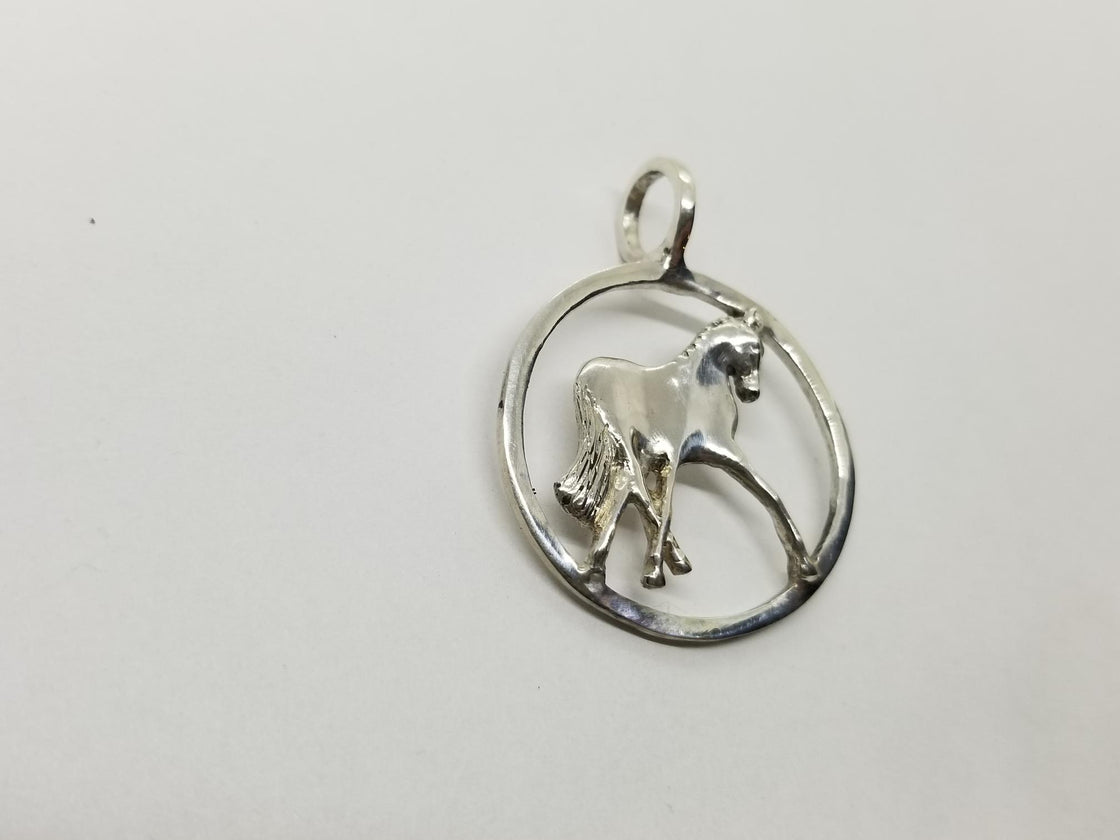 Half Pass Horse on Circle Pendant Medium