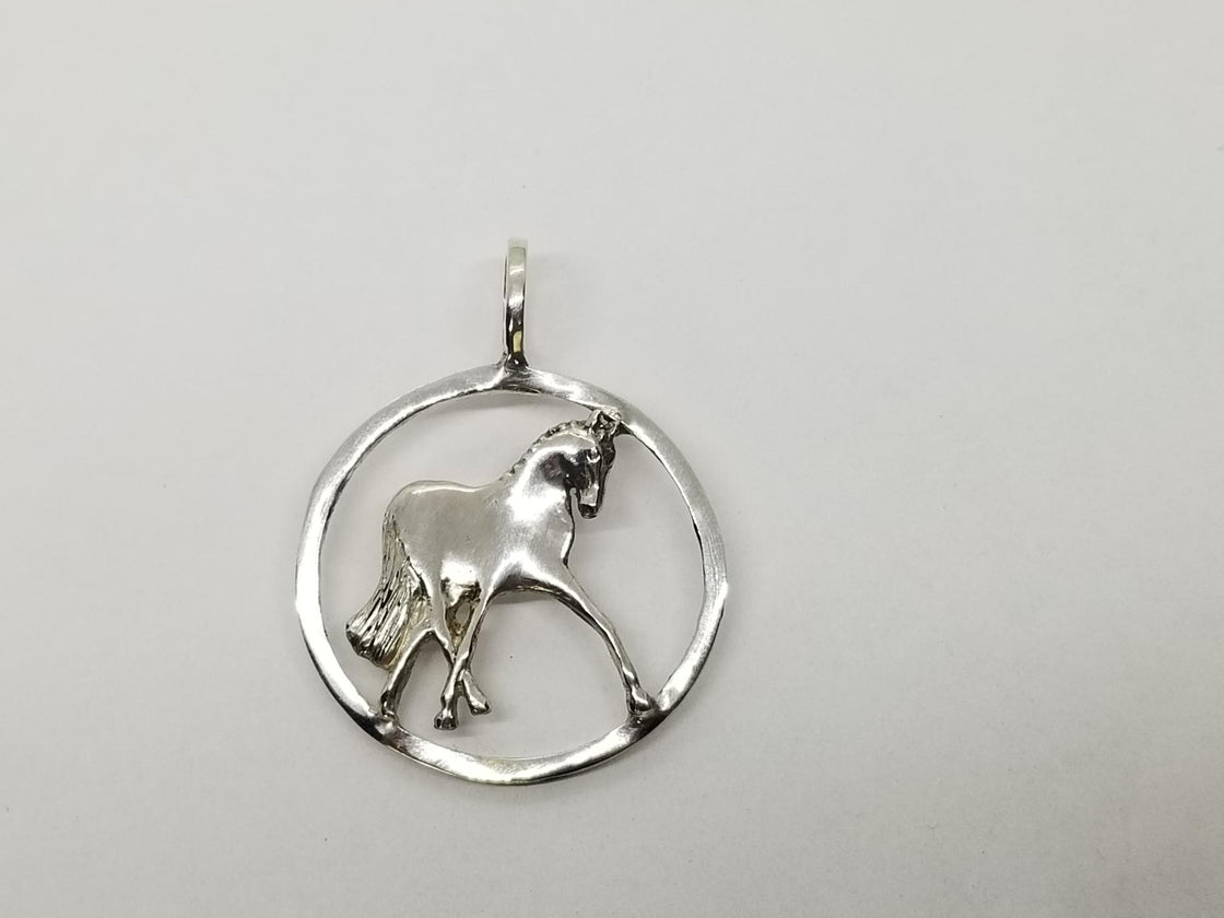 Half Pass Horse on Circle Pendant Medium