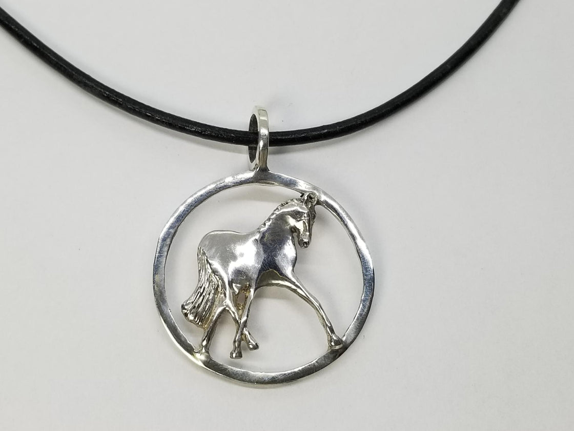 Half Pass Horse on Circle Pendant Medium