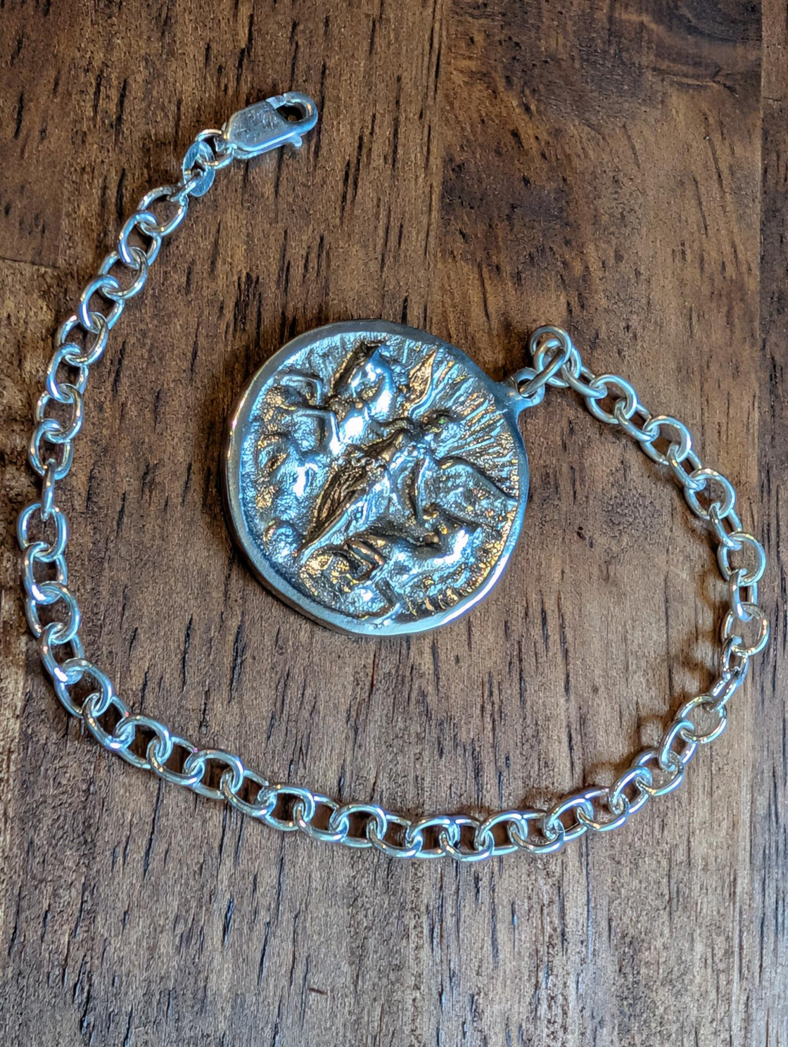 Sterling link Bracelet with Angel and Horses Charm