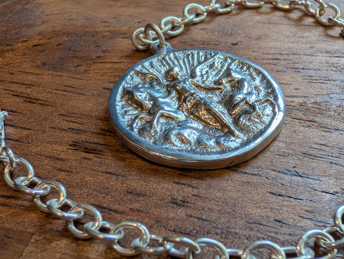 Sterling link Bracelet with Angel and Horses Charm