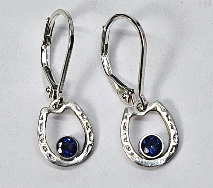 Horse Shoe with Bezel Set Stone small Lever Back Earring Sterling Silver