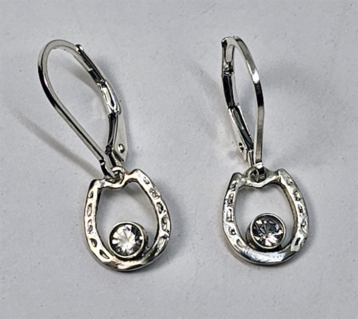 Horse Shoe with Bezel Set Stone small Lever Back Earring