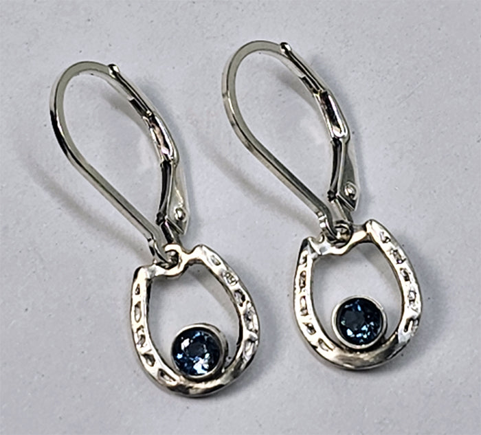Horse Shoe with Bezel Set Stone small Lever Back Earring