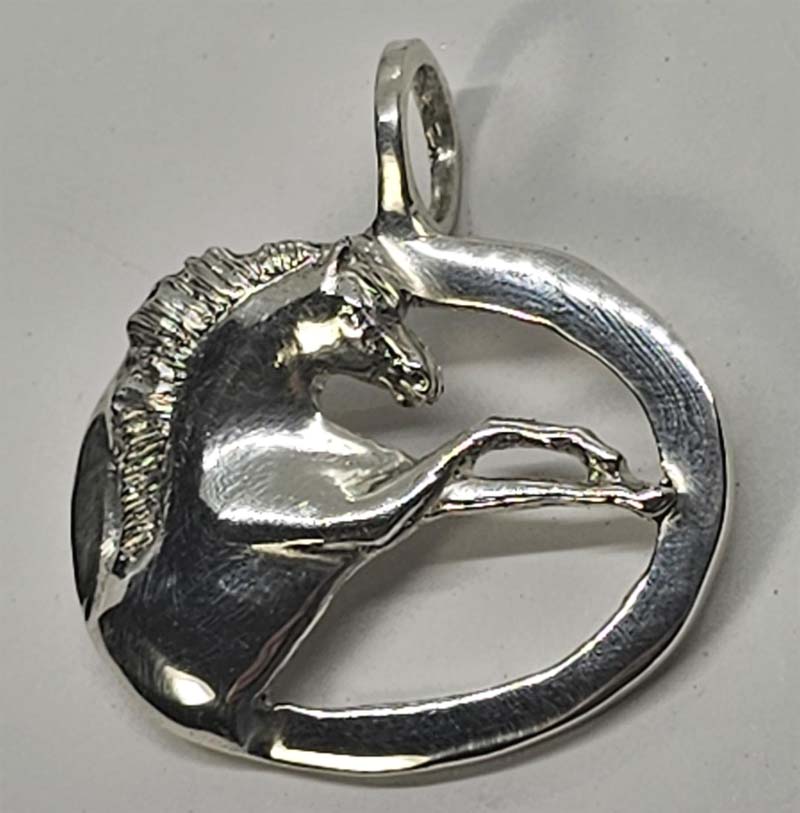 Mustang Rearing Horse Oval Pendant Medium