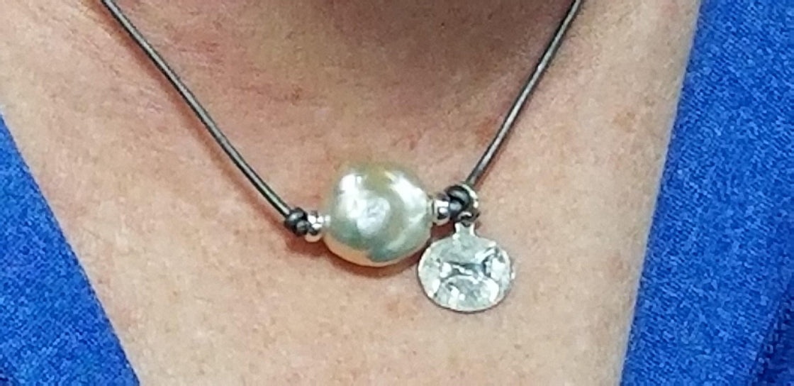 Baroque Pearl on Leather Cord with Petite Charm - Tempi Design Studio
