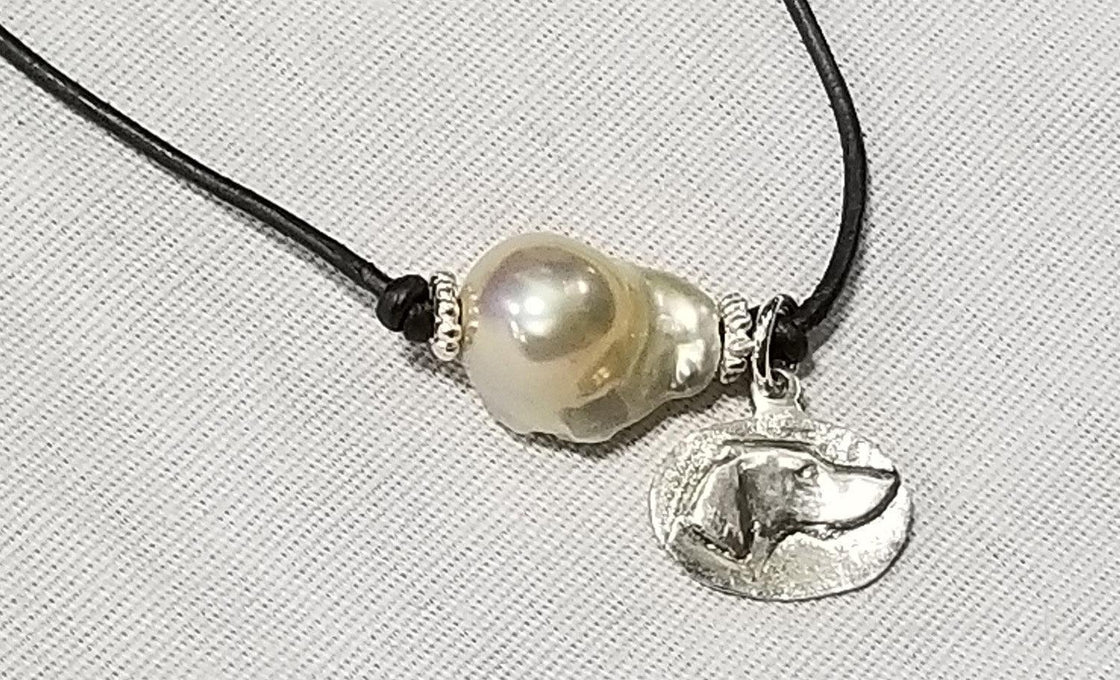 Baroque Pearl on Leather Cord with Petite Charm - Tempi Design Studio