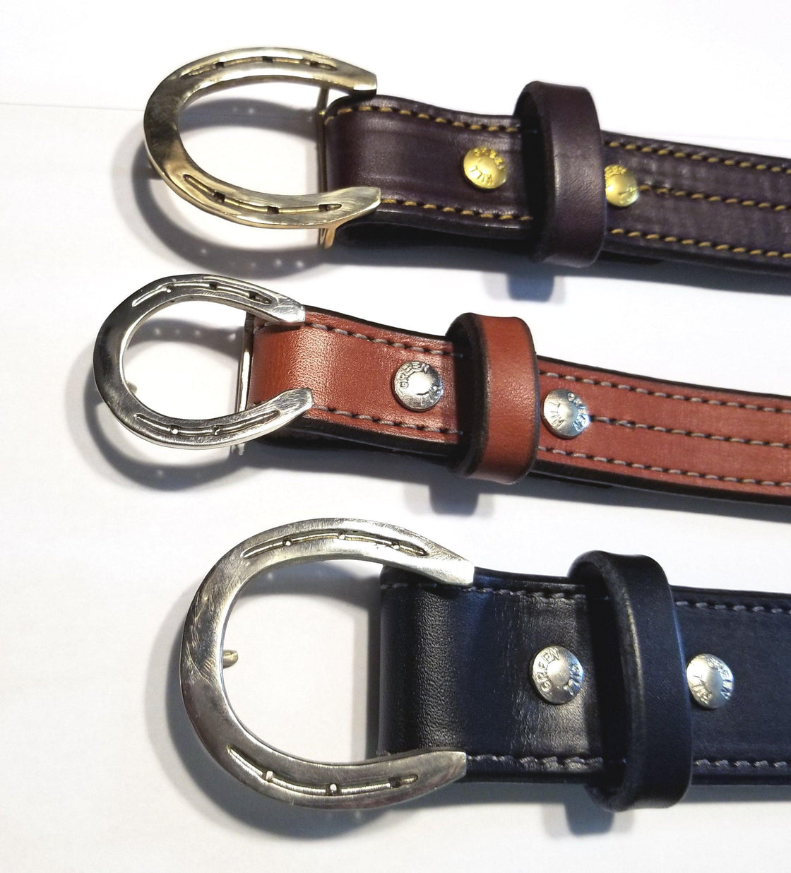 Bridle Leather Belts with stitching 1.25 inch width - Tempi Design Studio