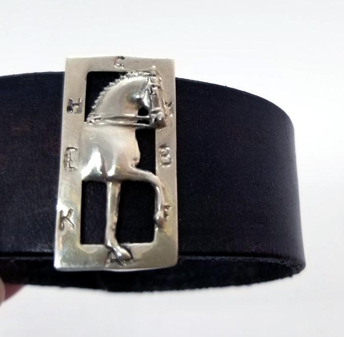Dressage Horse and Arena Slide on Leather Cuff Bracelet - Tempi Design Studio