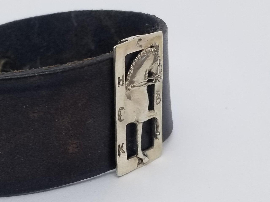Dressage Horse and Arena Slide on Leather Cuff Bracelet - Tempi Design Studio