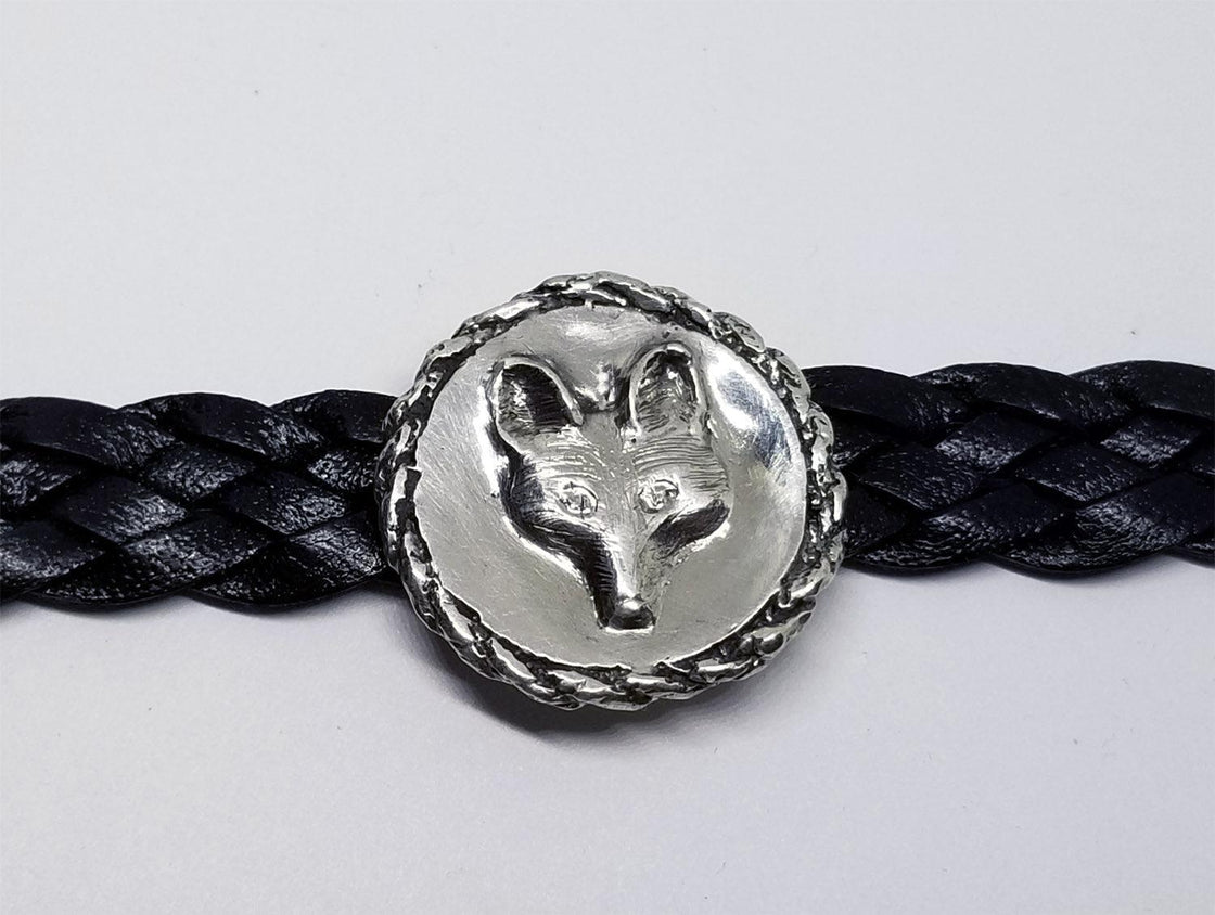 Fox Mask with Rope Edge on Woven Leather Bracelet - Tempi Design Studio