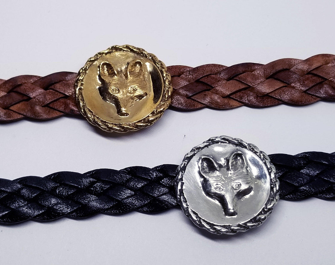 Fox Mask with Rope Edge on Woven Leather Bracelet - Tempi Design Studio