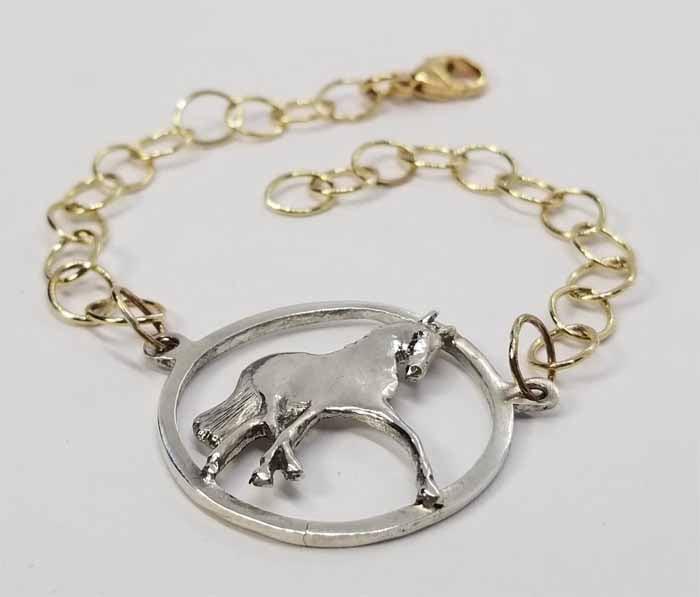 Half Pass Horse Medallion on Golden Chain Bracelet - Tempi Design Studio