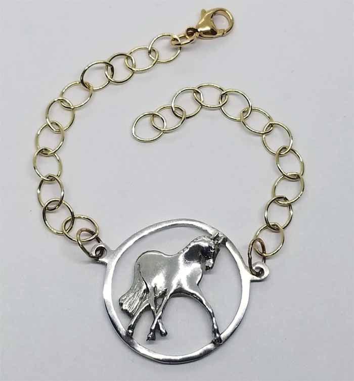 Half Pass Horse Medallion on Golden Chain Bracelet - Tempi Design Studio
