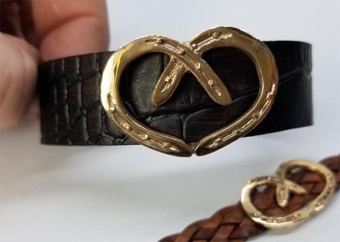 Horse Shoe Heart Slide on Croc Leather Cuff Bracelet - Tempi Design Studio