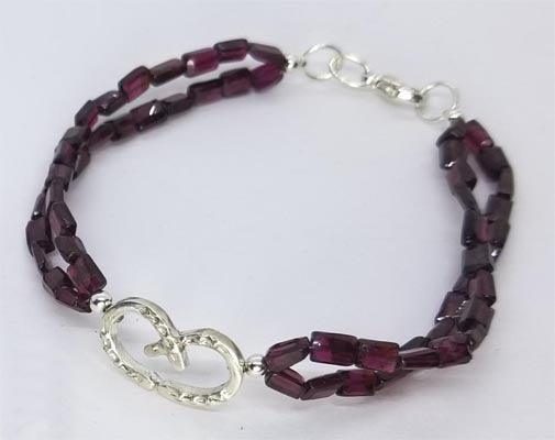 Horse Shoe Heart Small Sterling and Garnet Gem Bracelet