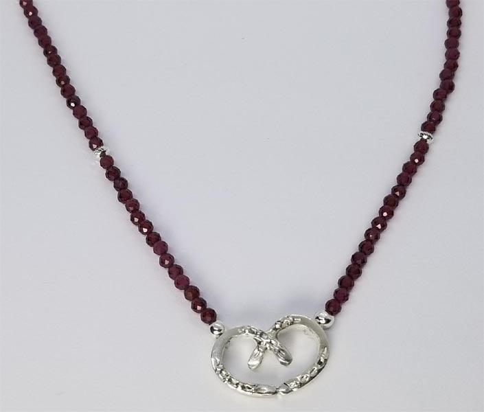Horse Shoe Heart Small with Garnet Bead Necklace - Tempi Design Studio