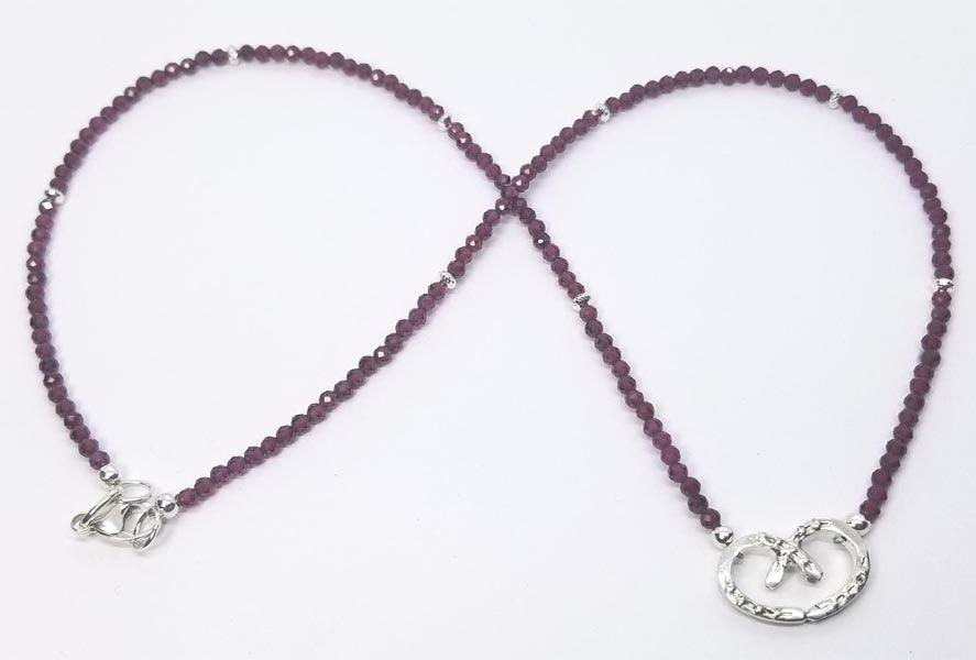 Horse Shoe Heart Small with Garnet Bead Necklace - Tempi Design Studio