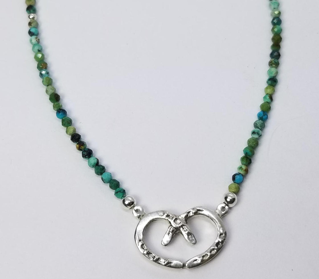 Horse Shoe Heart Small with Turquoise Bead Necklace - Tempi Design Studio