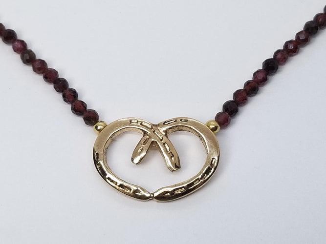 Horse Shoe Heart with Garnet Bead Necklace - Tempi Design Studio