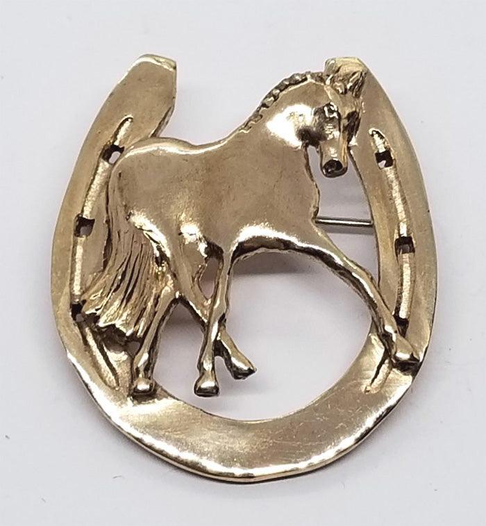 Horse Shoe with Half Pass Horse Brooch