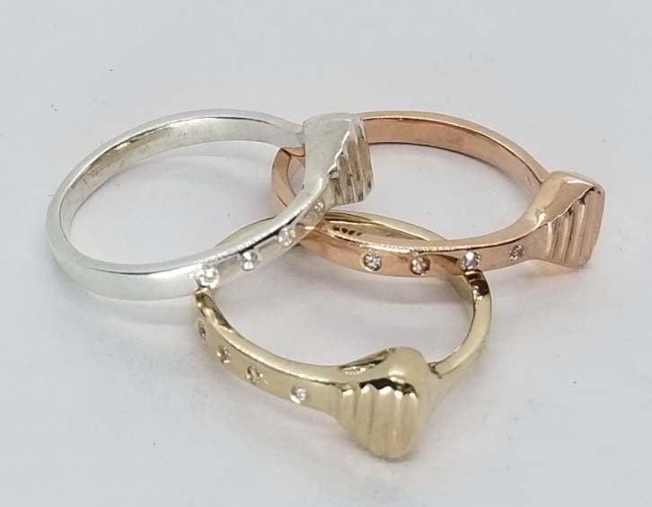 Horseshoe Nail Ring with White Sapphires - Tempi Design Studio
