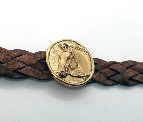 Hunter Horse Head slide on 5 strand woven Leather Bracelet - Tempi Design Studio