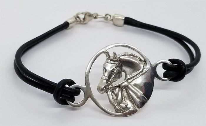 Jumping Horse in Circle on Leather Cord Bracelet - Tempi Design Studio